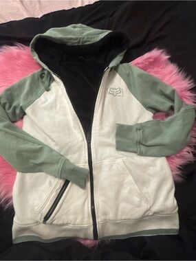 Fox Two-Tone Sage Green and Cream Zip Hoodie